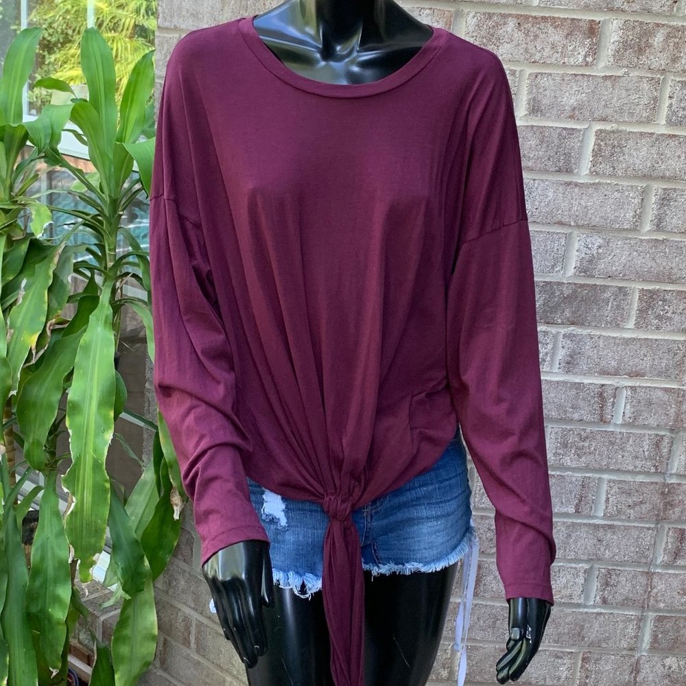 7 For All Mankind Long Sleeve Knot Front Top